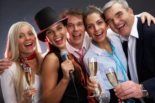 Photos of business people having a champange party