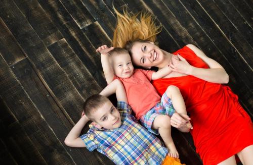 Happy mother with her kiddos