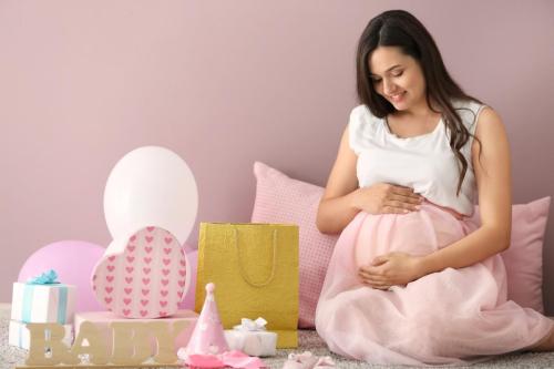 A pregnant woman having a baby shower
