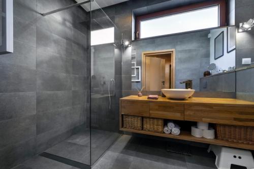 Modern bathroom with gray finishing